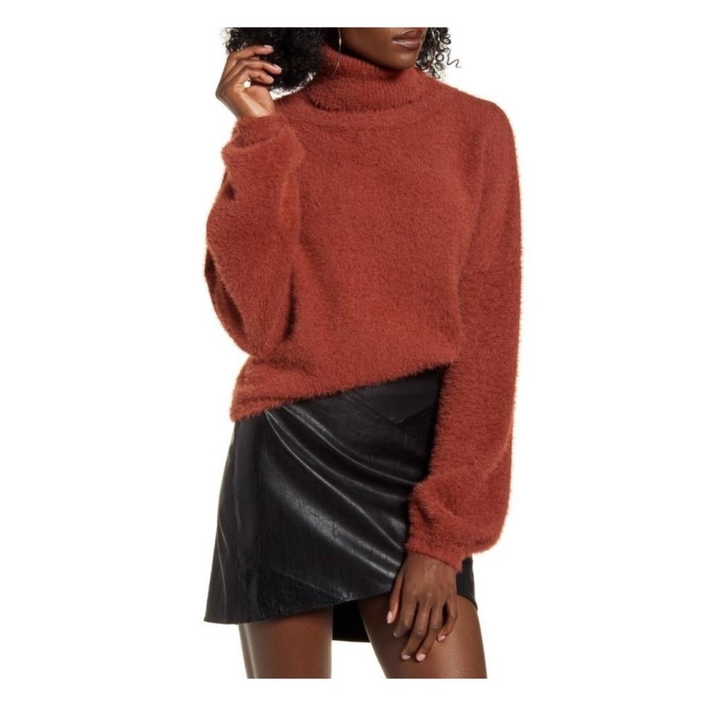 4Sienna Balloon Sleeve Eyelash Knit Turtleneck Sweater NEW